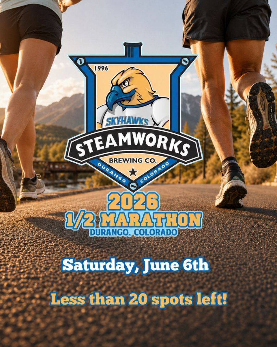 Stmworks's tweet photo. 🚨 Last call: <20 spots left for the Steamworks Half Marathon — Sat June 6 (7:30am). Point-to-point from Baker’s Bridge to Durango Fitness Club + post-race pool party. 🏃‍♂️🍺  Register Now - https://t.co/7xcYaHqMfp https://t.co/6POvVSeUXG