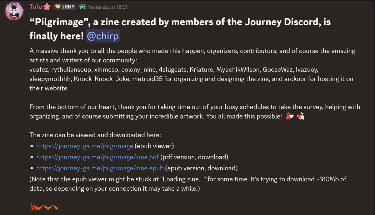 RandomWayfarer's tweet photo. Pilgrimage Zine is now published! 

Please see original message link or images for details on how to view or download. Thank you to everyone who participated. 🥰

Original Message: 
https://t.co/MIhxE9jhUa

#journey #thatgamecompany #風ノ旅ビト #thatjourneygame #ps4 #ps4games https://t.co/JmUb3oMP7y