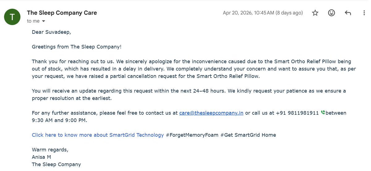 Basu2388's tweet photo. @TheSleepCo_ took ₹2,699 on 28 Mar. 1 month later: no product, no refund.
Missed delivery → I cancelled → they dispatched it the SAME EVENING 🤡 → now refund "only after RTO completes."
Your dispatch error. My money. My wait. Refund to source. Now.
#ConsumerRights https://t.co/pmKUCasejj