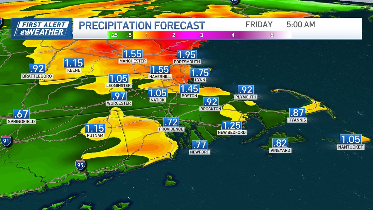 DominicBrownTV's tweet image. First Alert: Hey, Boston! Heads up.  Thursday is a First Alert. We're tracking periods of heavy rain this Thursday, which could make way for a rough commute at times.  We'll keep you posted. Here's a look at your @NBC10Boston First Alert Forecast. #firstalert #boston