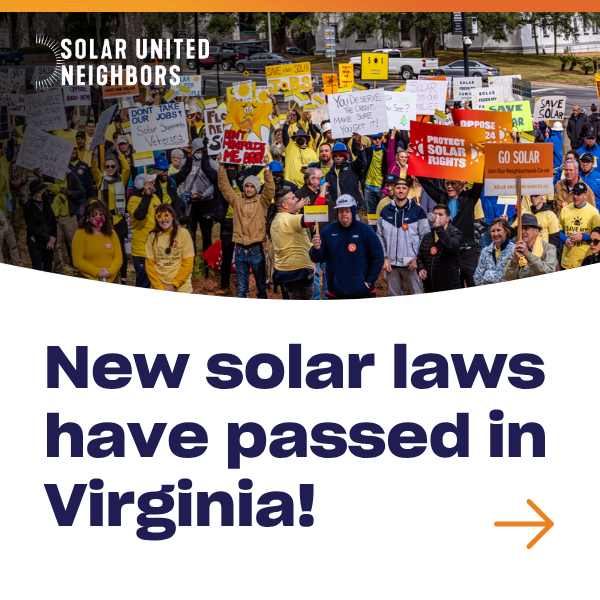SolarNeighbors's tweet image. Big news for #Virginia!

New #solar laws have passed that will:
✅ Make it easier to go solar
✅ Strengthen the grid
✅ Lower electric bills for all #Virginians

Stay tuned, our new #blog coming out Wednesday, will break down what’s changing and what this will mean for families.