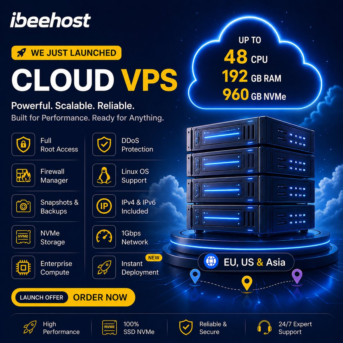 ibeehost's tweet photo. 🚀 Cloud VPS is here — deploy instantly ⚡

Up to:
⚡ 48 CPU
🧠 192GB RAM
💾 960GB NVMe
🌍 EU, US & Asia
🔓 Root access
🛡️ DDoS protection
💽 Backups
🌐 IPv4/IPv6
🚀 1Gbps network
⚡ Instant Setup
Built for serious performance 💪
👉 https://t.co/D8p8PlFNKG
#ibeehost #CloudVPS #VPS #Cloud #SaaS #DevOps #Hosting