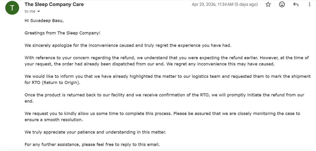 Basu2388's tweet photo. 1/ A 30-day case study in how NOT to run a D2C brand. Looking at you, @TheSleepCo_  🧵
2/ 28 Mar: I order a Smart Ortho Pillow (₹2,699). Promised delivery: 6–9 Apr. 9 Apr passes. No delivery. No update. https://t.co/ReoLVXk3ga