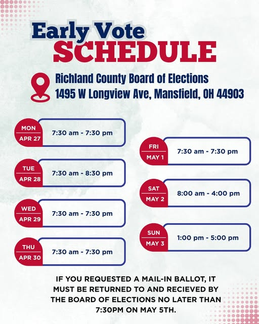Richland_Dems's tweet image. Here's the #EarlyVoting schedule for #RichlandCounty.
#Election2026 #PrimaryElection #VotingIsYourSuperpower
