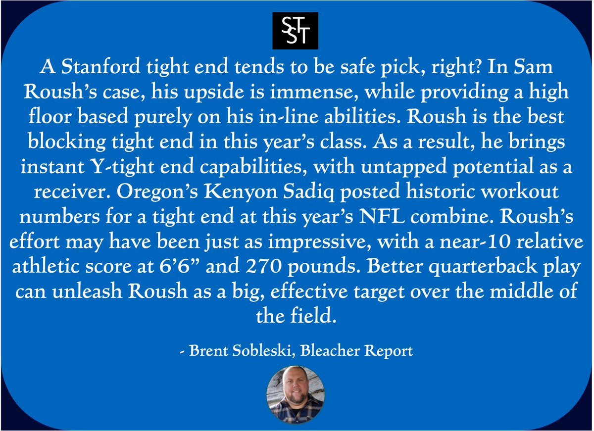 Sam_Teets33's tweet image. The Chicago Bears took Stanford tight end Sam Roush with the 69th overall pick in the 2026 NFL Draft. @desena_tyler and @brentsobleski wrote about Roush pre-draft, highlighting what makes him a valuable prospect. #Bears #ChicagoBears
Read: sportstalk.substack.com/p/get-to-know-…