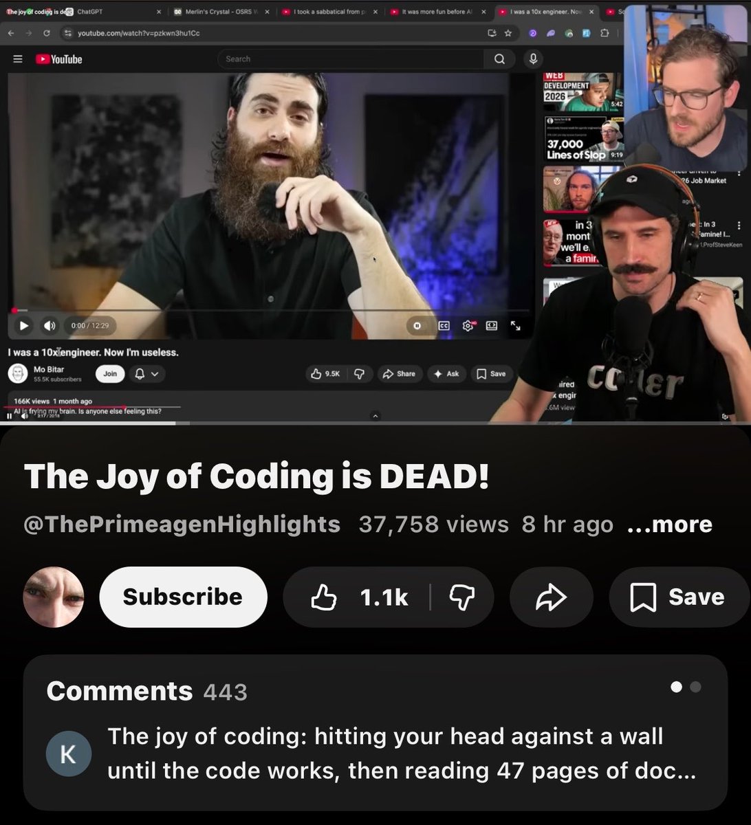 Hesamation's tweet photo. the honeymoon phase of ai seems to be wearing off for so many developers and the fatigue is kicking in. 

“the joy of learning is wearing off, 
washing the dishes seems more fun,
job market is cooked, 
side project aren’t that exciting anymore because ai did it for you.” https://t.co/coYEnGVUJM