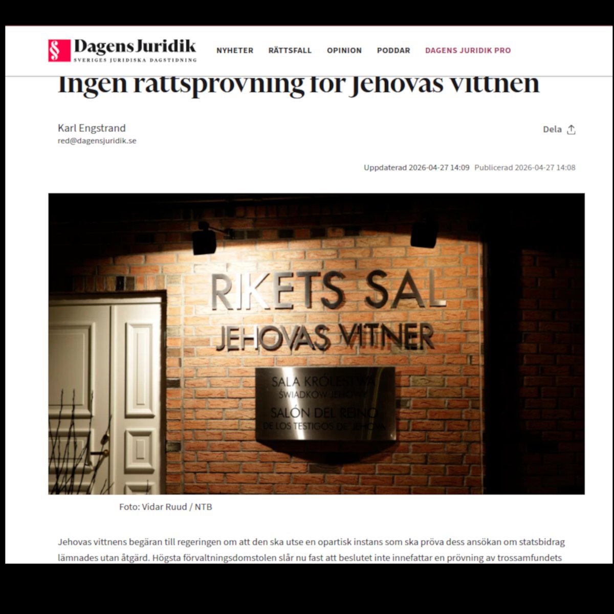 La petición de los Testigos de Jehová al gobierno de que nombrara un organismo imparcial para revisar su solicitud de subvenciones gubernamentales quedó sin respuesta.