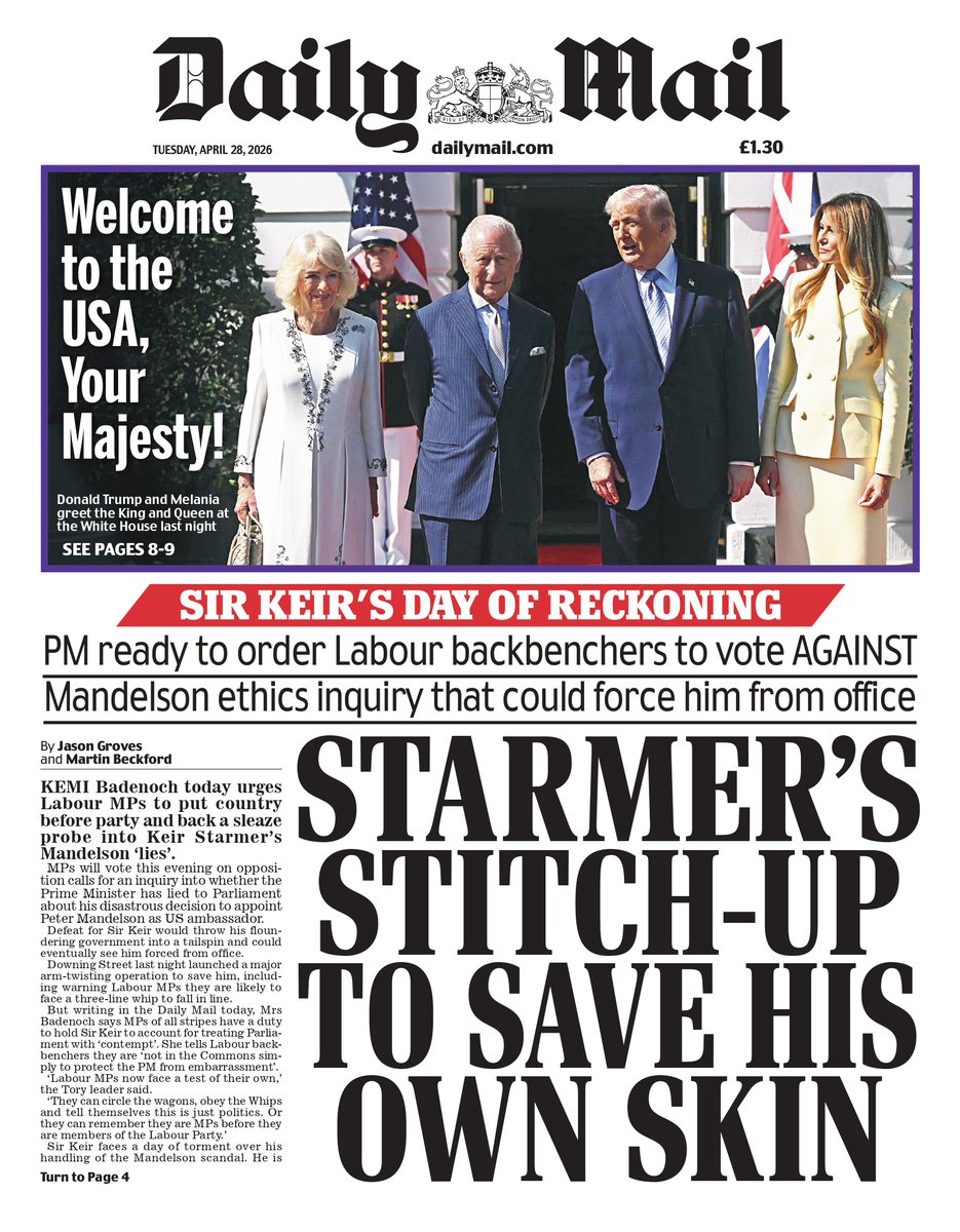 Lou_obrien19's tweet image. Tuesday's MAIL: Starmer's stitch-up to save his own skin #TomorrowsPapersToday