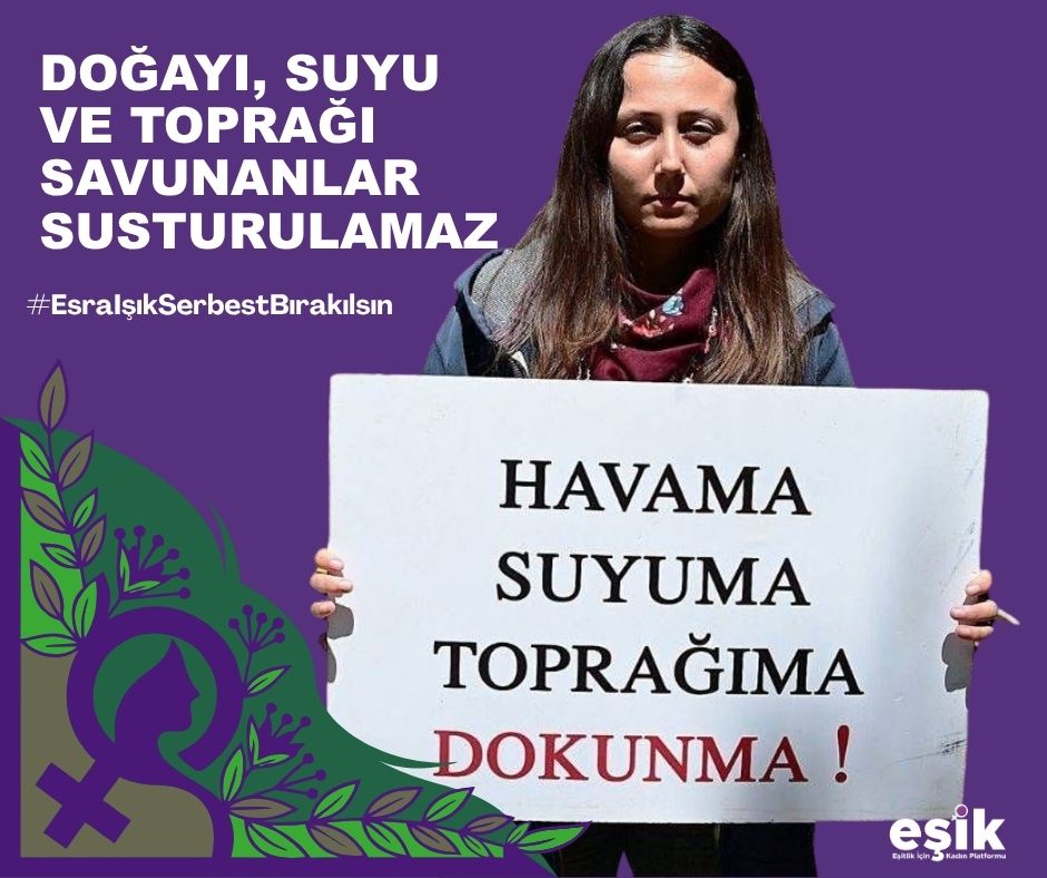 🟣 Akbelen direnişçisi #EsraIşık tahliye edilmedi. Kadınların doğayı, köyünü, zeytinliğini, suyunu ve yaşam alanlarını savunması kriminalize edilemez. 

⚠️ Suç olan, yaşamı savunmak değil; bir avuç şirketin çıkarı uğruna ormanları, zeytinlikleri, suyu ve toprağı yok etmektir.

📍