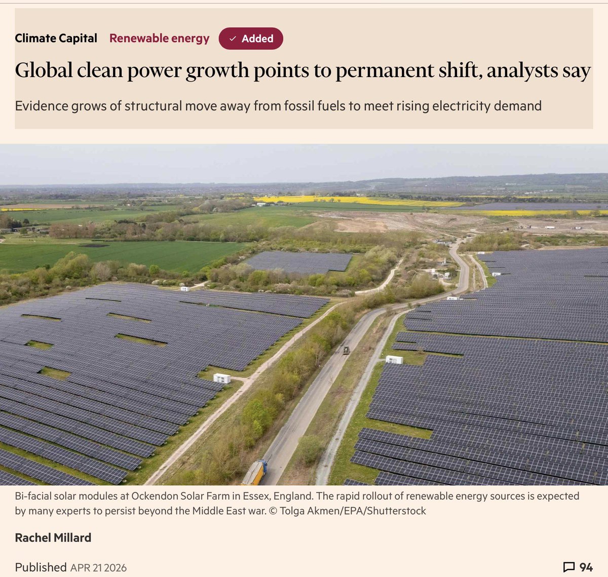 JillBelch's tweet image. Nice to get some good news!
#renewables 
The ability of renewables to meet electricity demand growth is significant because it suggests they are on course to eat into fossil-fuel use rather than just add to them.