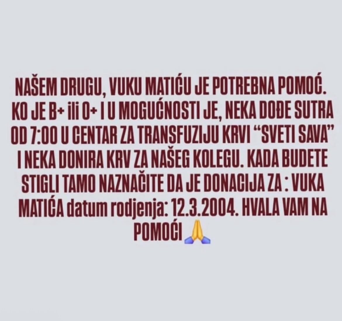 MOLIM VAS DELITE!!! U pitanju je dečko koji je danas bio u saobraćajnoj nezgodi na autoputu. 🙏🙏🙏🙏