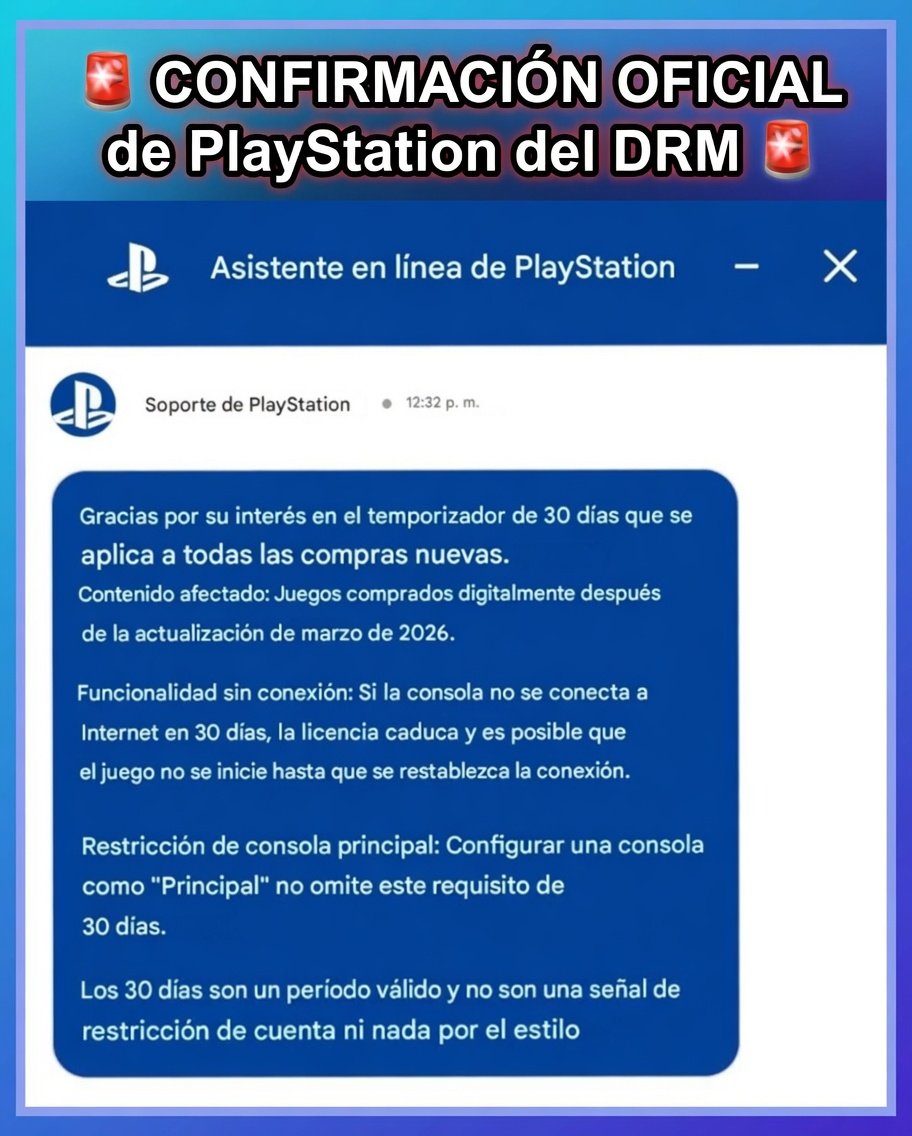 JUEGOSYDISFRUTE's tweet image. Lo dije que no era un BUG sino un DRM y aquí está la confirmación oficial por parte de @PlayStation 

 ¿ Y esto se aplicará tanto en PS4 como en PS5 ?
 SI. Juegos digitales comprados después de la actualización de Marzo 2026
 - Mira la imagen y entérate.

#PlayStation #PS5 #PS4