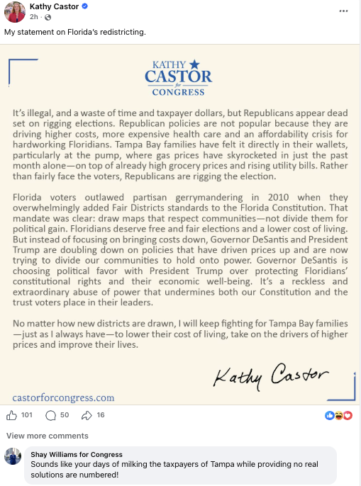 VoteWilliams14's tweet image. Tampa families are tired of your pandering and your Democrat political games. They want real solutions. 

You've spent twenty years in Congress and have nothing to show for it and have not helped real Americans even once.

Time to vote her out #Tampa !!

#florida #republican