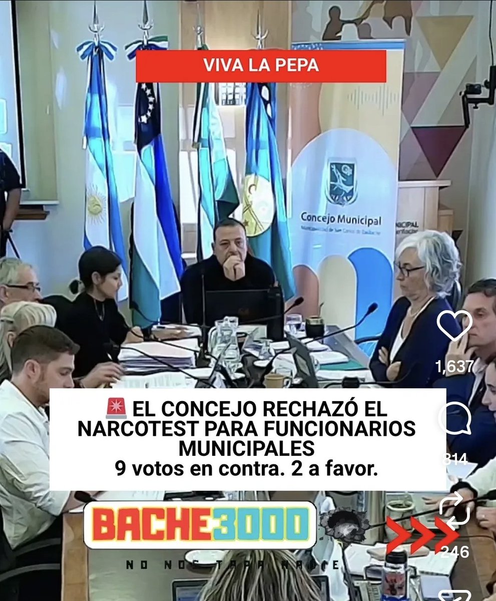El Concejo Municipal de Bariloche votó en contra de que le hagan un test de falopa a los concejales.... 🤡🤡🤡