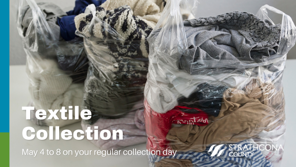 StrathcoCounty's tweet image. Don't forget! May 4 to 8, set out reusable textiles in clear plastic bags to be collected and donated to local not-for profit thrift stores in #strathco. Please ensure all bags are securely tied, and all materials are clean and in good condition. #shpk ow.ly/ipyF50YQPMY