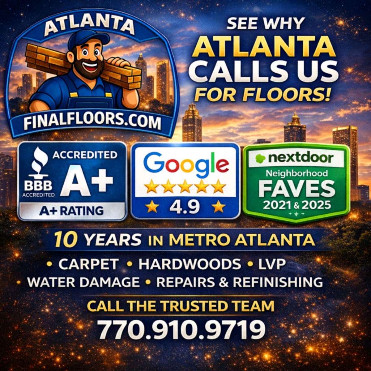 AJD30's tweet image. Floors don’t fail on the surface… they fail underneath.

Across Metro Atlanta, water damage, soft spots, and bad prep are killing deals. Subfloor repair, leveling, and real installs fix it right.

4.9⭐ rated Final Floors, LLC  
📞 770-910-9719  
#Atlanta