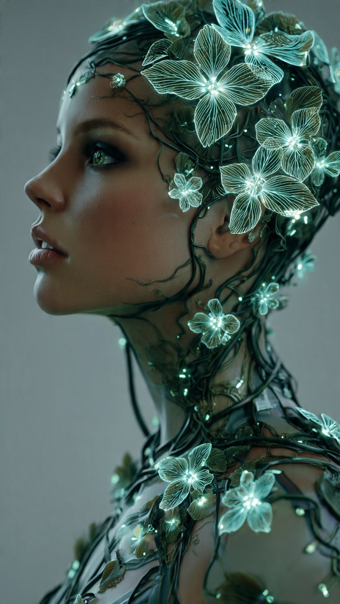 21stmillennium's tweet photo. #21stMillennium #AIArt #BioTech #CyberNature #GlowFlowers #TechGoddess #DigitalFlora #FutureNature https://t.co/Q79mayRnle