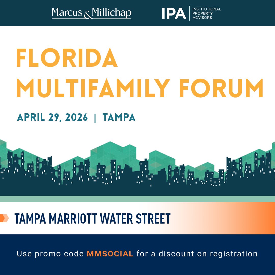 MMREIS's tweet image. Join Marcus &amp;amp; Millichap at the Multifamily Forum: Florida 2026 on April 29 at the Tampa Marriott Water Street. 

Register now to secure your spot: ow.ly/RIqz50YQPV6

#cre #commercialrealestate