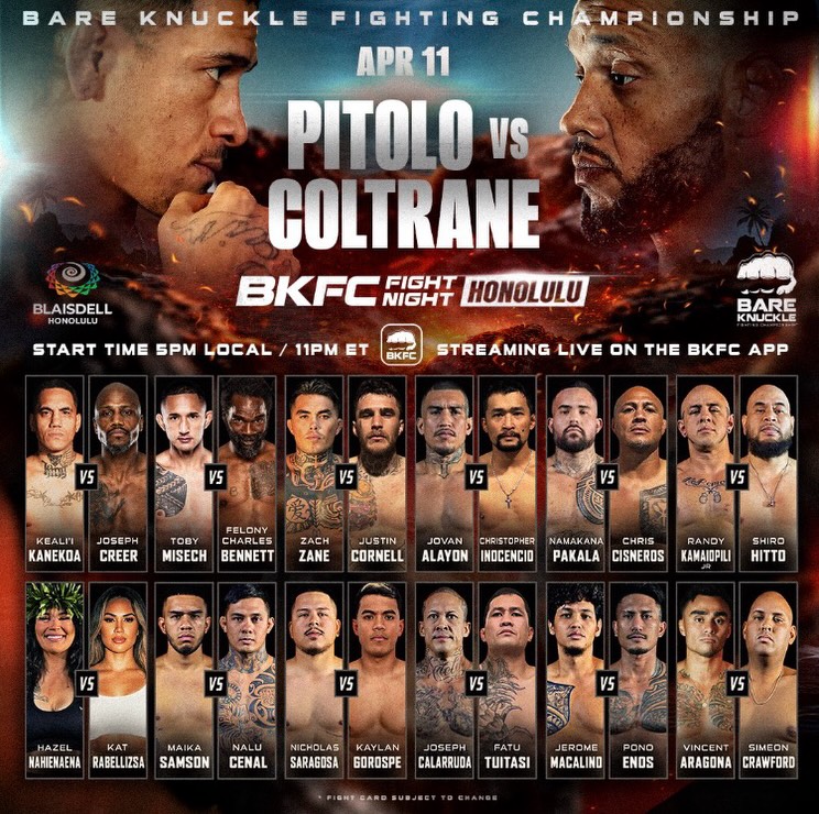 Na Hawajach Bare Knuckle Fighting Championship jeszcze nie było.
Aż do tego miesiąca...

Przed Wami gala BKFC Fight Night: Honolulu, którą w całości przypomnimy dziś o 18.10. Widzimy się w Fightklubie!