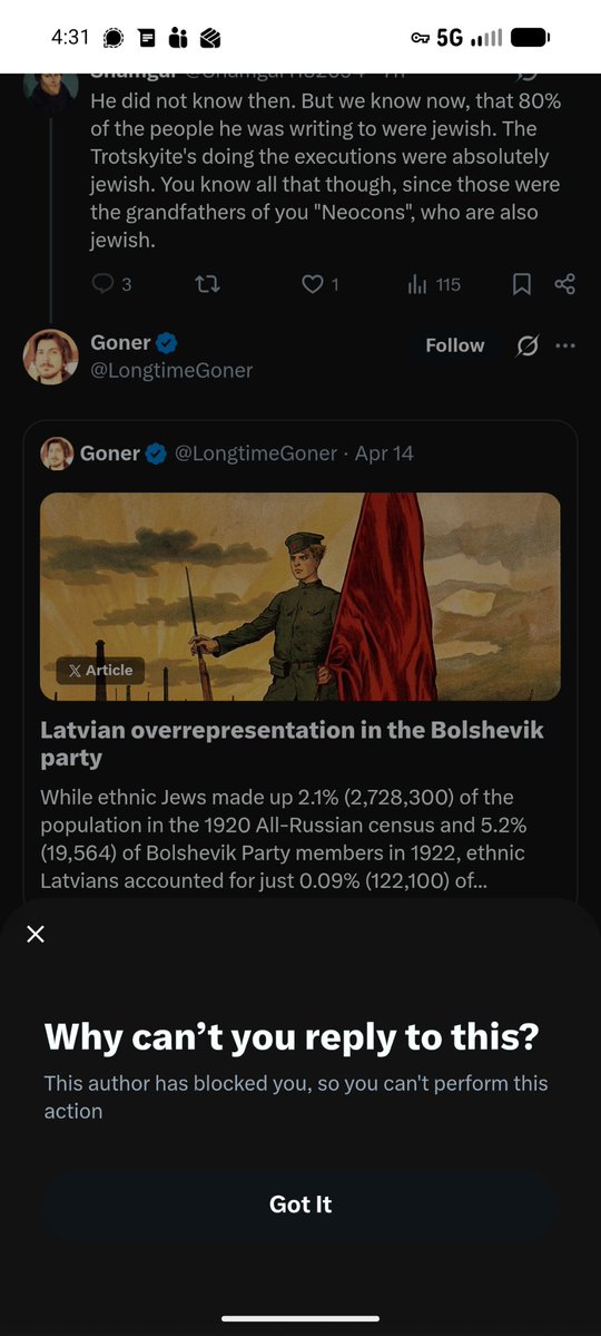 You people are absolutely pathetic with this reply and block behavior. 
No one cares about your lies. The Bolsheviks spoke Yiddish. Just more of the same lies. It never ends with you.