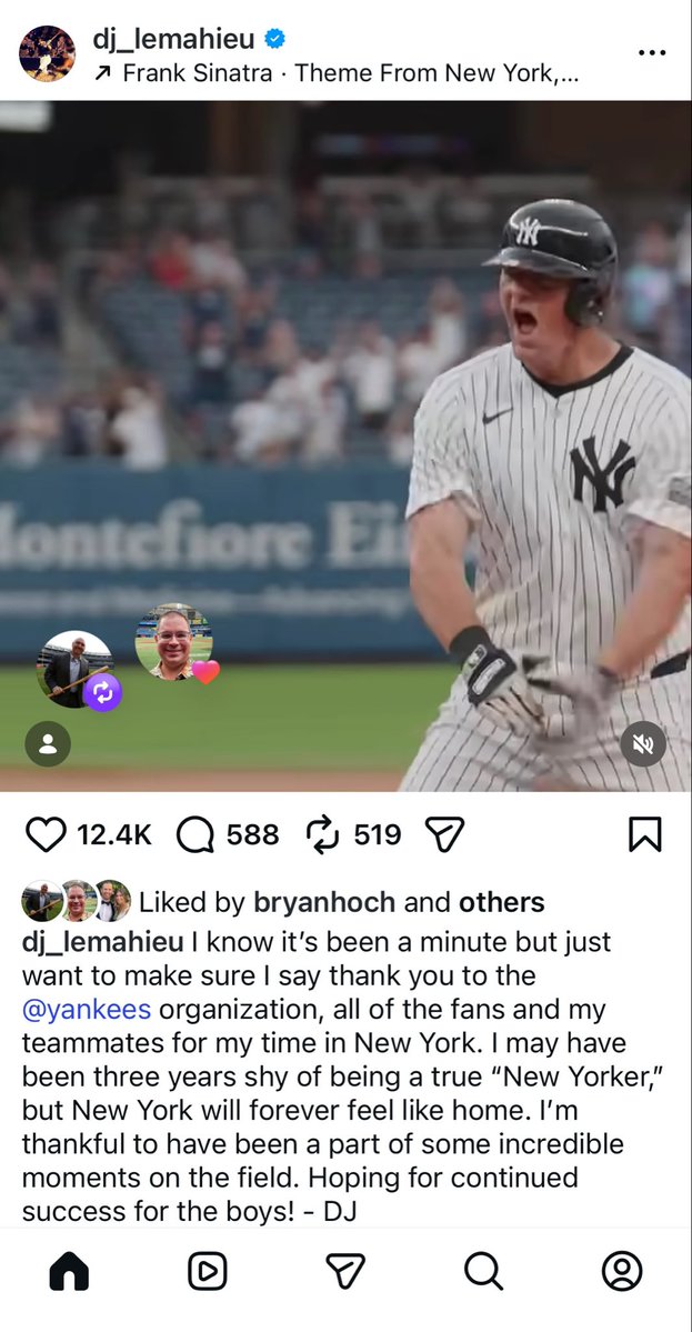 DJ LeMahieu just shared this belated thank you to the #Yankees:
