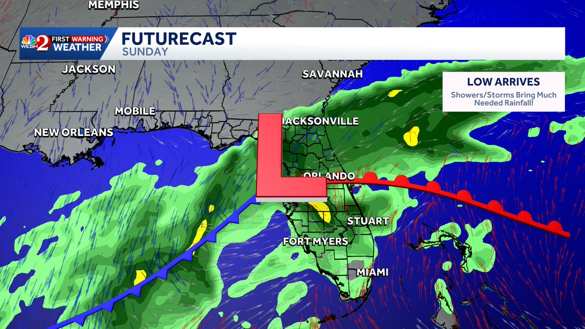 TMainolfiWESH's tweet image. Low pressure looks to be developing across the Gulf this weekend and could bring some decent rainfall totals to Central #florida. Stay with #weshwx for updates.