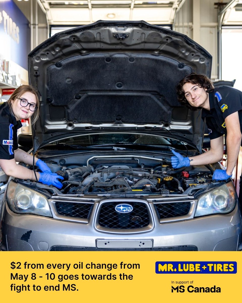MSCanOfficial's tweet image. This Mother’s Day weekend, @mrlube is donating $2 from every oil change across Canada in support of the #MS community.🚗 

A small stop can make a big impact for the over 90,000 Canadians living with MS! 

Find a location near you: bit.ly/3NExfZ1

#MultipleSclerosis