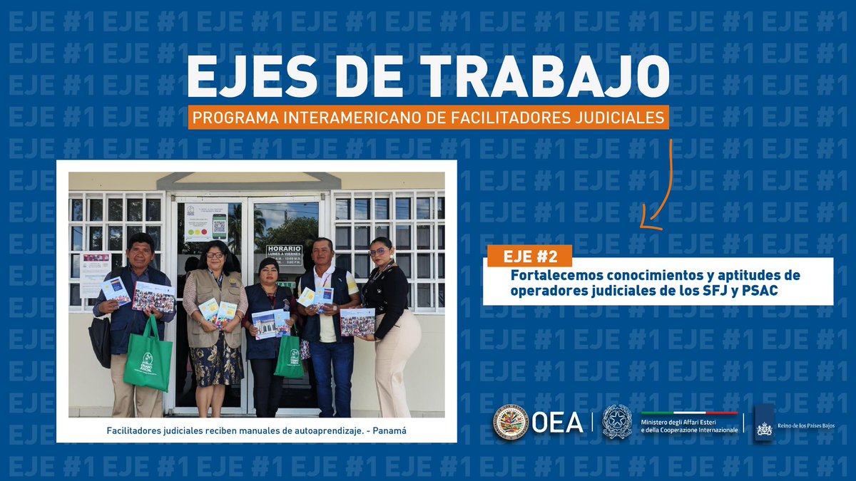 PIFJOEA's tweet photo. ¿Sabes cómo trabajamos desde el PIFJ de la @OEA_oficial? 👀
Nuestro trabajo se articula en 4 ejes que fortalecen el acceso a la justicia en las comunidades, acompañan y difunden la labor de las personas facilitadoras judiciales. ⚖️🤝
Conócelos ⬇️
.
.
#pifj #oea https://t.co/RgCyfkGcop