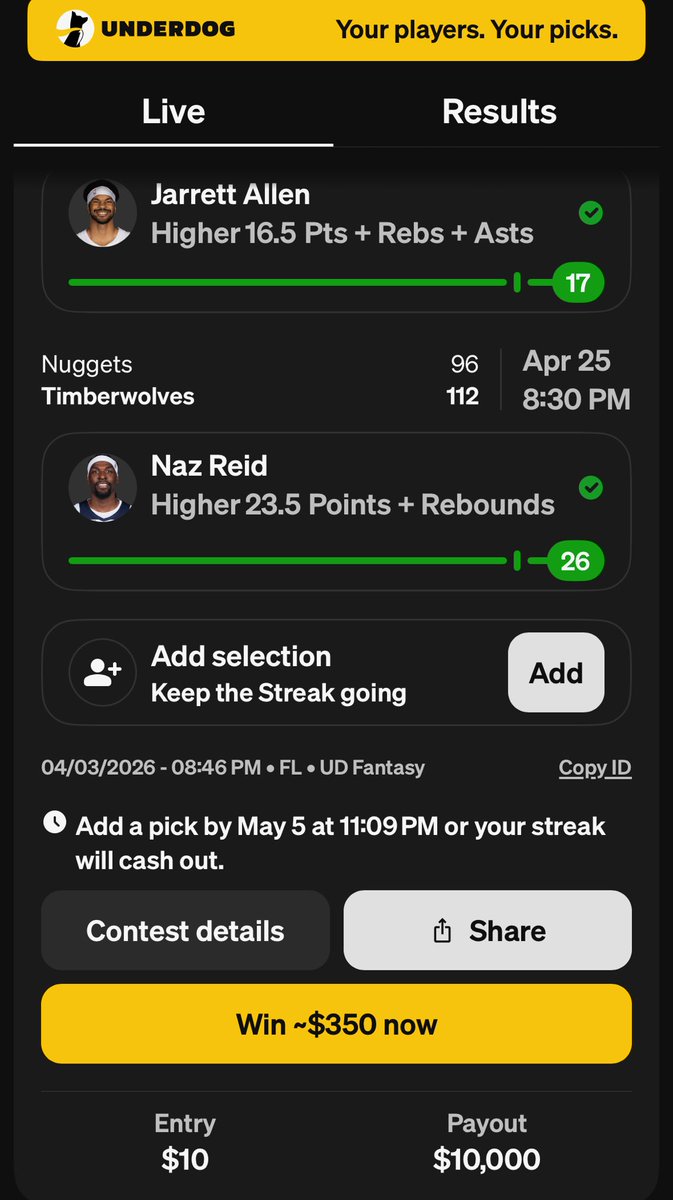 CASH ‼️
UNDERDOG STREAKS PLAY #6 💪✅

ONTO #7 😳 (5 AWAY FROM $10,000)

WE WILL BE LOOKING AND DROPPING PLAYS IN OUR COMMUNITY ⬇️
whop.com/sharp-edge-spo…

#UnderdogStreaks