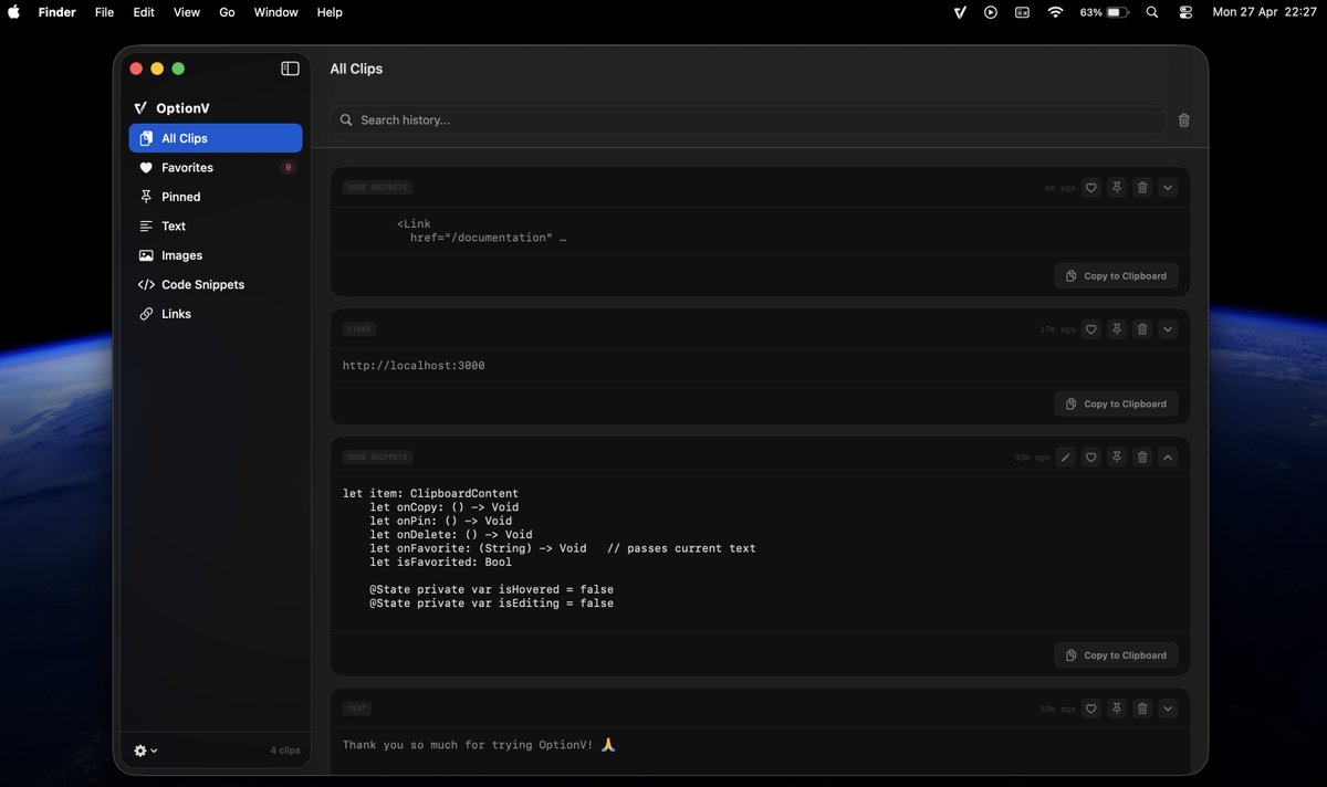 0xBatuhan1148's tweet image. if you copy a lot of stuff on mac, this one's for you 🖥️

-&amp;gt; optionv.app

#apple #macos #app #free #swift #macbook