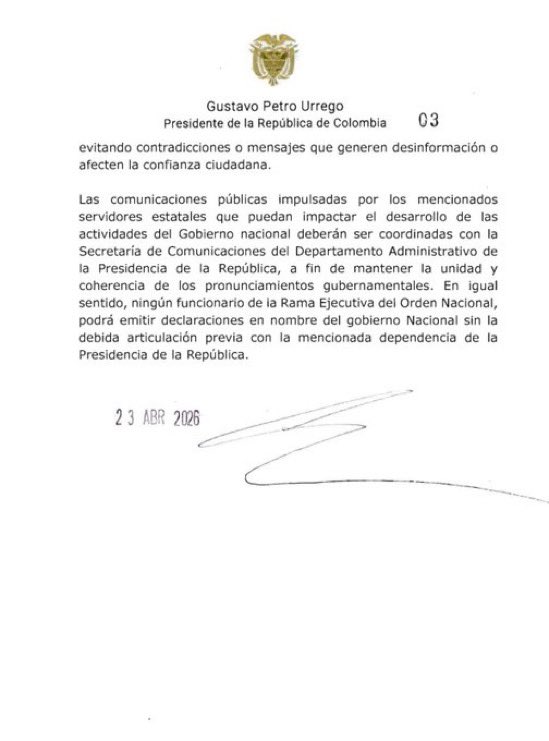 En el adelante el único que entregará declaraciones sobre el Gobierno Nacional será el presidente Petro. Llegó una directriz a ministros y directores de entidades en la que establece solo él hablará, y que ellos lo podrán hacer siempre y cuando reciban autorización.