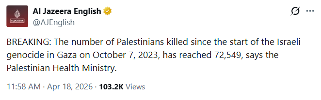 <a href="/AbujomaaGaza/">Motasem A Dalloul</a> Hamas' Ministry of Health says 475 people total died from starvation and 72,549 total fatalities through Apr 2026; 75,000 through Jan 2025 is wrong. Hamas confirms the data 6 months into ceasefire. So explain the discrepancy, and why your numbers are more accurate than the MoH.