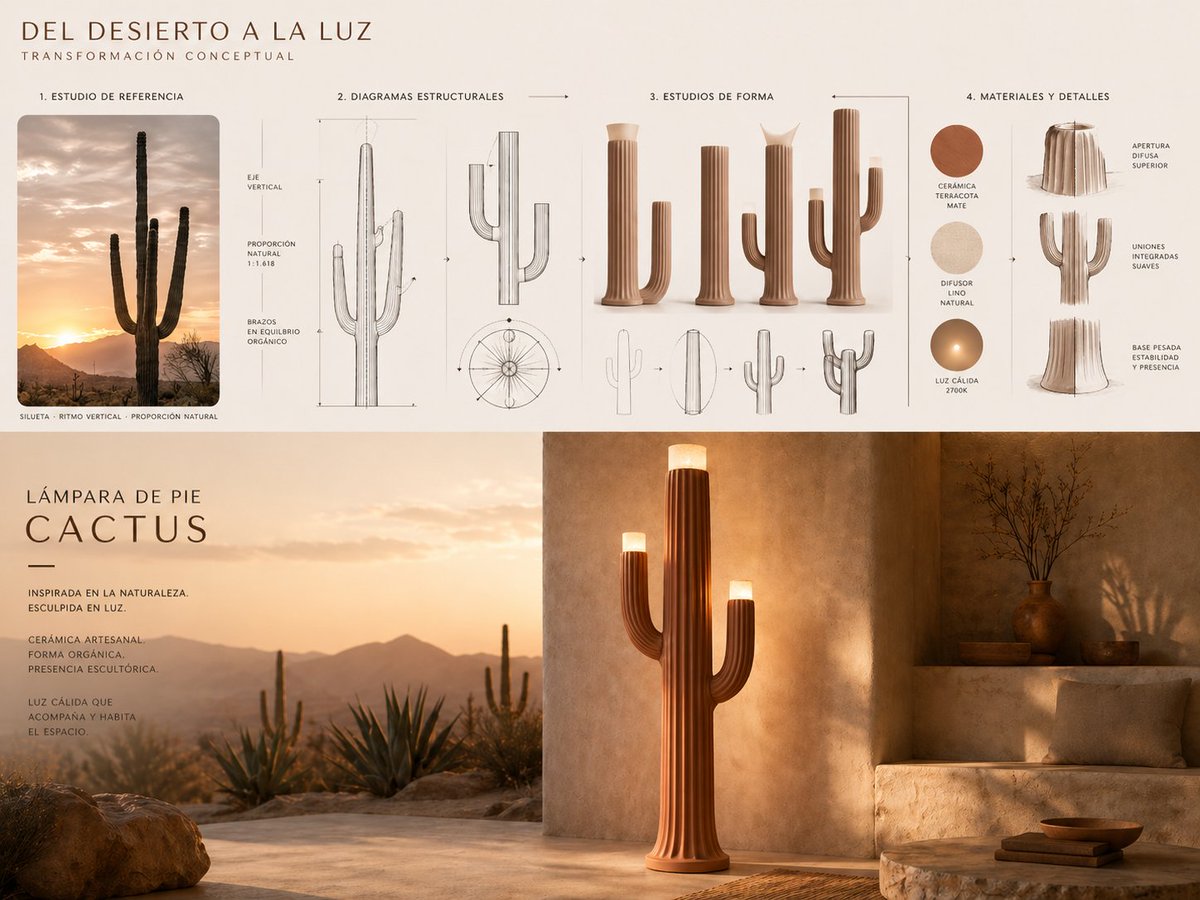Probar una idea de diseño nunca fue tan fácil.

Foto de un cactus → board conceptual completo + render del producto final.

En un solo prompt. ✨