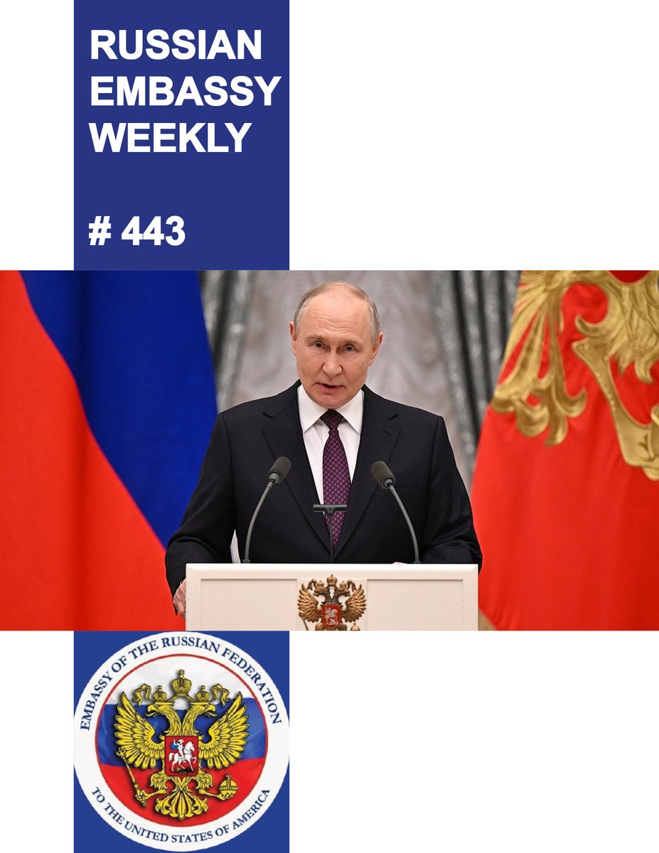 RusEmbUSA's tweet image. Enjoy The Russian Embassy Weekly # 4️⃣4️⃣3️⃣

Main topics:

#President  
🔹 Russia-Seychelles talks  
🔹 Ceremony to present state decorations  
🔹 Meeting with President of Kyrgyzstan Sadyr Japarov  
🔹 Russian President Vladimir Putin sent a message to the participants of