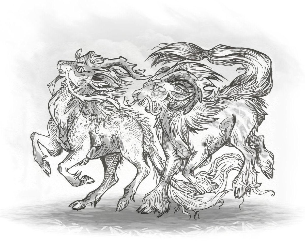 Taski_Guru's tweet image. Line art of fantasy mixes (siblings) adoptables (closed) #lineart #fox #skunk #line_art #fawn #moth #hybrid