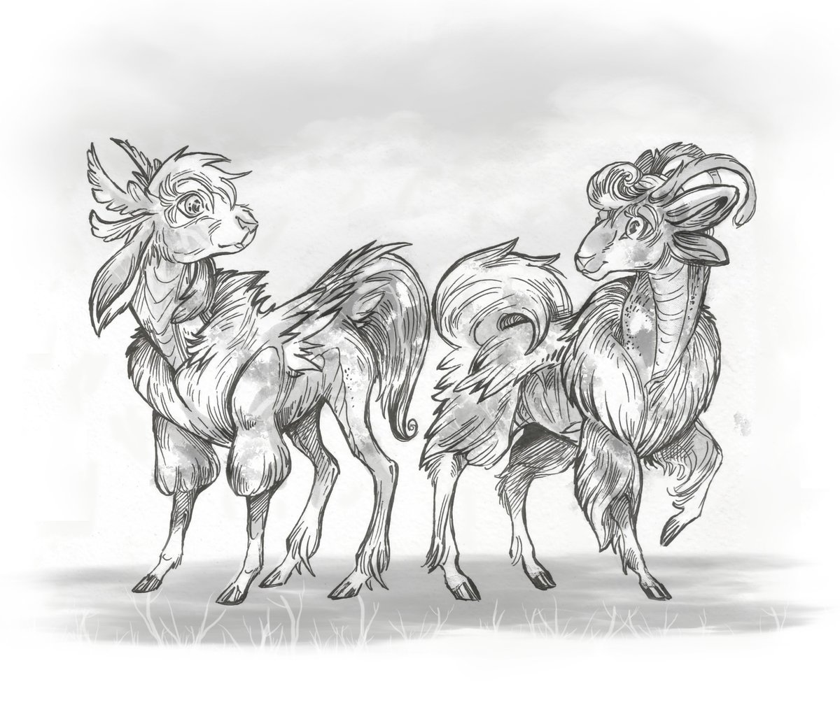 Taski_Guru's tweet image. Line art of fantasy mixes (siblings) adoptables (closed) #lineart #fox #skunk #line_art #fawn #moth #hybrid