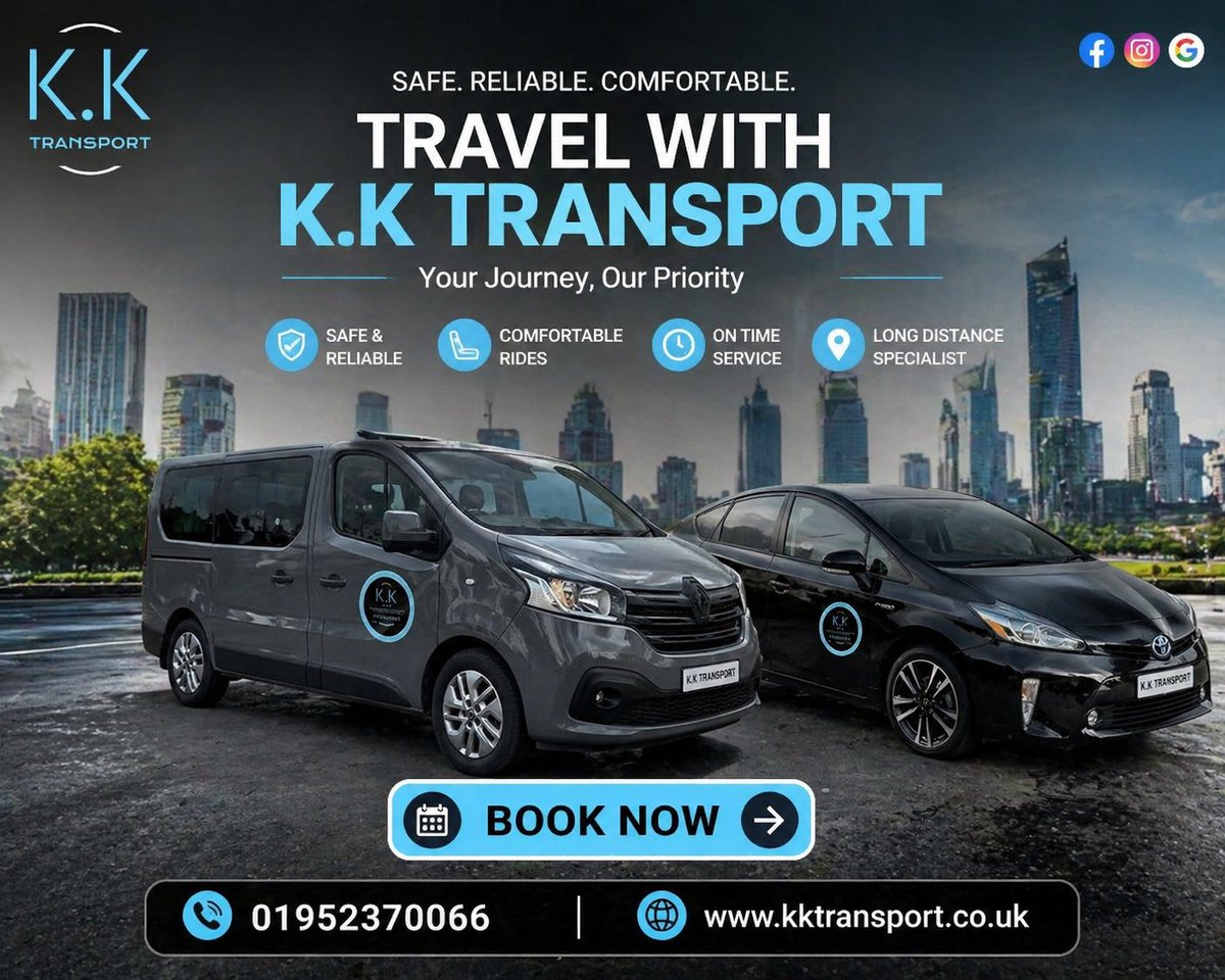 kktransport7's tweet image. Need reliable long distance travel or airport transfer in Telford &amp;amp; Shrewsbury?
Choose KK Transport for comfort, punctuality &amp;amp; professional service.
 01952370066
 kktransport.co.uk
#KKTransport #AirportTransfer #MinibusHire #TaxiTelford #TravelUK #LongDistanceTravel