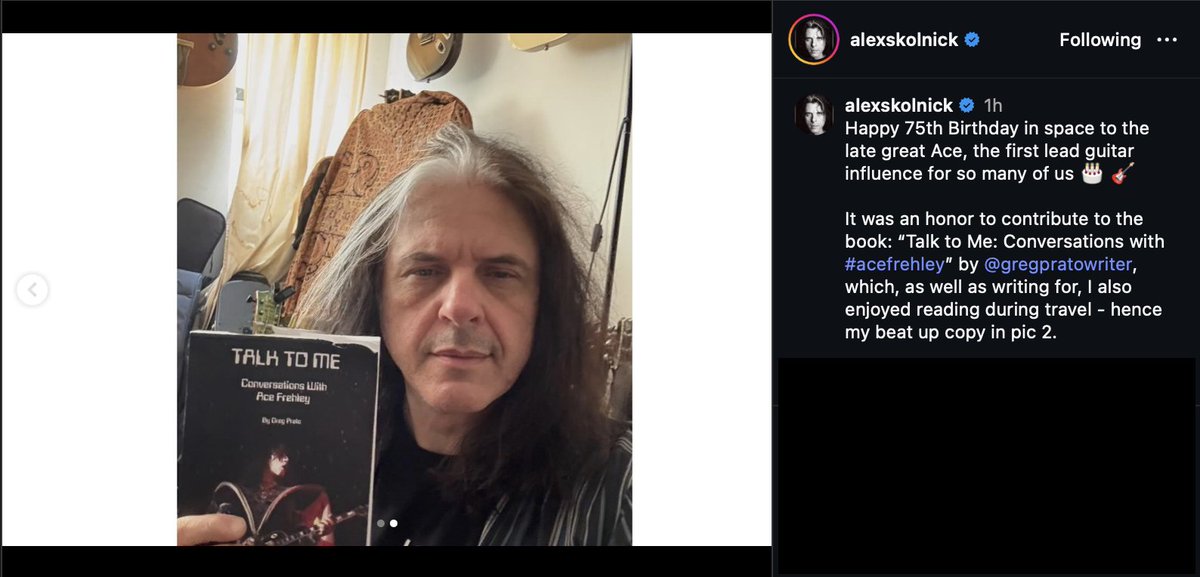 gregpratowriter's tweet photo. Thanks to @AlexSkolnick for the kind words about the "Talk to Me: Conversations With Ace Frehley" book!

#acefrehley #kissband #alexskolnick #testamentband #alexskolnicktrio https://t.co/Xb0ZG4x57Y