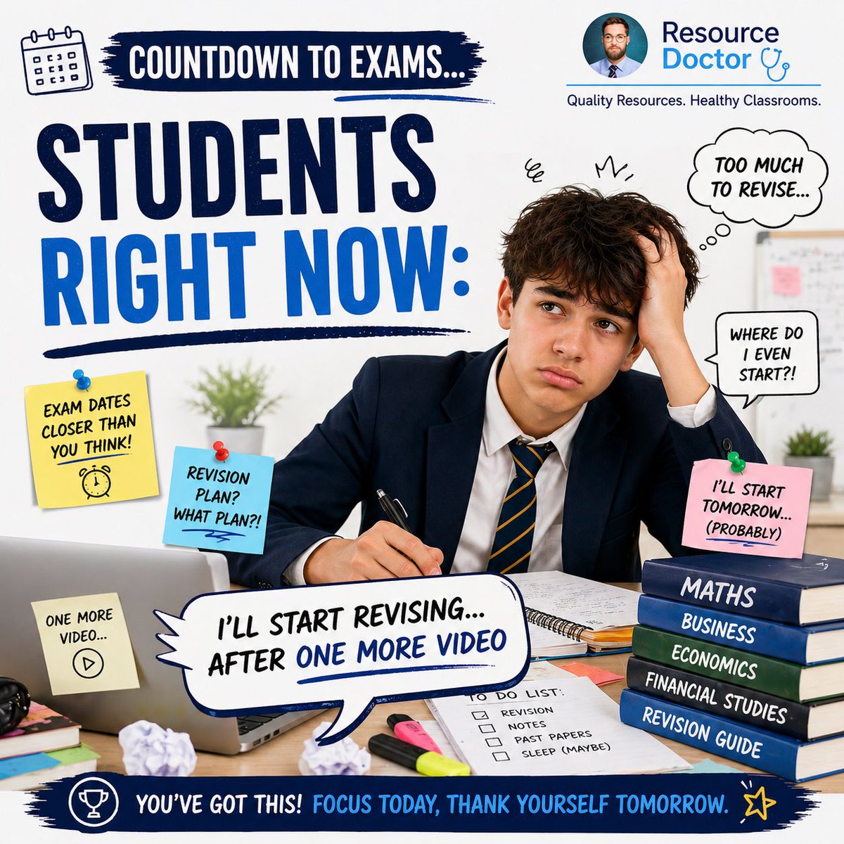 TES_Finance's tweet image. There are 2 types of students right now:

1️⃣ I’ve got a revision plan, timetable, everything sorted…
2️⃣ I’ll start tonight… (doesn’t)

And somehow… they all end up panicking at the same time 😂

Exams aren’t the problem. It’s being underprepared that is.

#exams #teacher