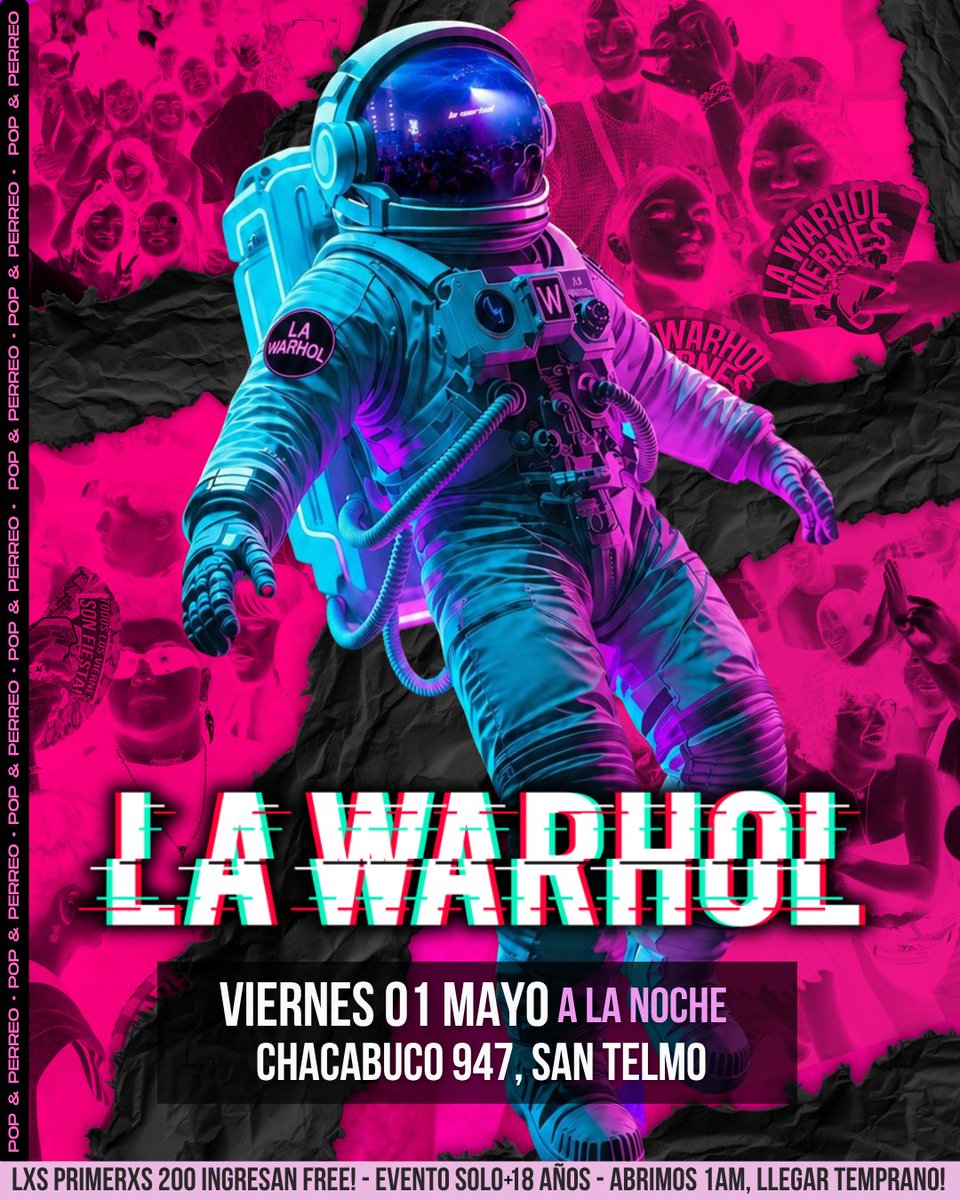 LaWarhol's tweet photo. La noche sigue y se pone cada vez mejor…
VIERNES 01 DE MAYO
Seguimos de largo y subimos la temperatura otra vez 🌡️
En el día del trabajador el único esfuerzo que vas a hacer es darlo todo en la pista 🔥 https://t.co/4QHBIXNxZ9