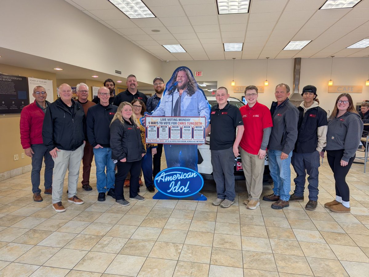 QualityToyota2's tweet photo. Hey Chris, you can count on our votes here at Quality Toyota!
Supporting you from your hometown Fergus Falls, MN
#votechris #teamchris #americanidol #idol #VisitFergusFalls #FergusFallsMN #FergusFallsProud https://t.co/nt4JGJMZO4