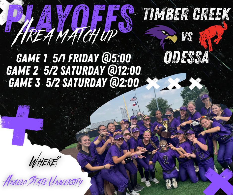 TimberCreekSB's tweet image. ⭐️Round 2 is set!⭐️
Falcons vs Broncos at Angelo State University!