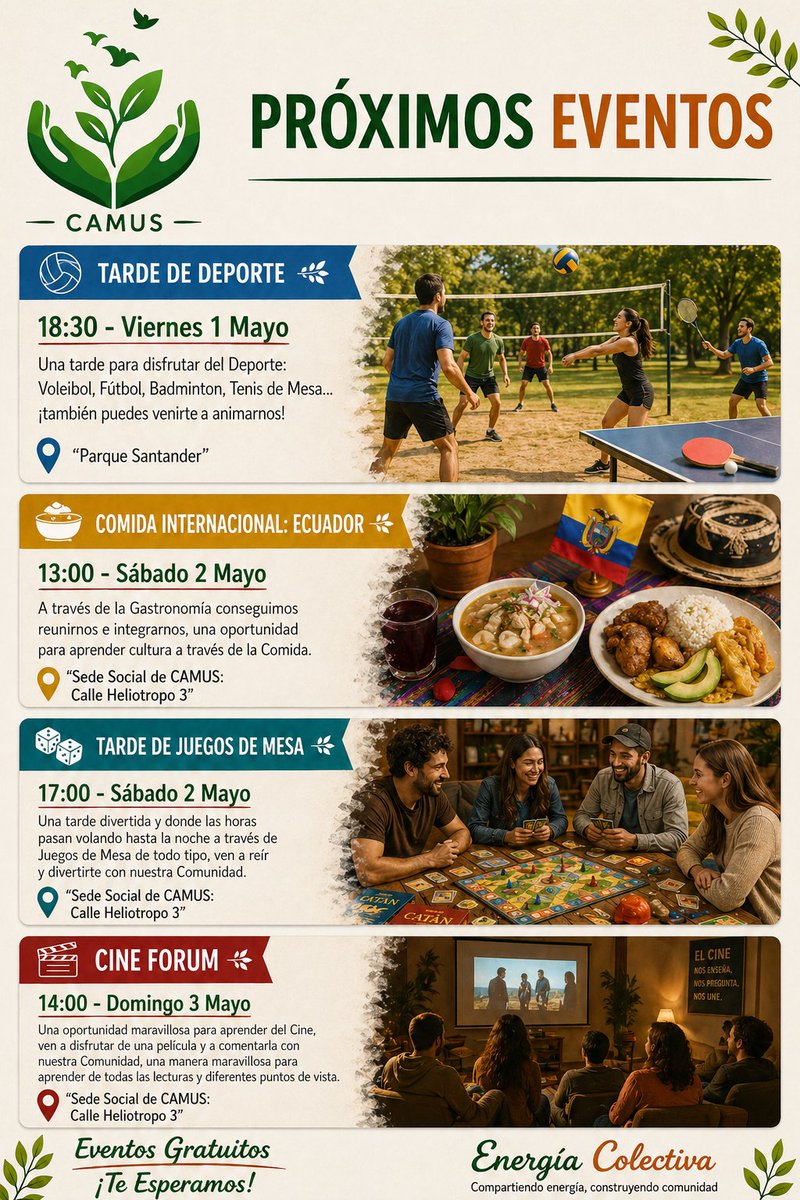 comunidadcamus's tweet image. 📷 CALENDARIO DE ACTIVIDADES 📷
Buenas, buenas (tan buenos/as como vosotr@s)
No hay algo más bonito que empezar la semana con un Calendario lleno de Actividades ¡os esperamos con los brazos abiertos!
#CAMUS #Actividades #Madrid