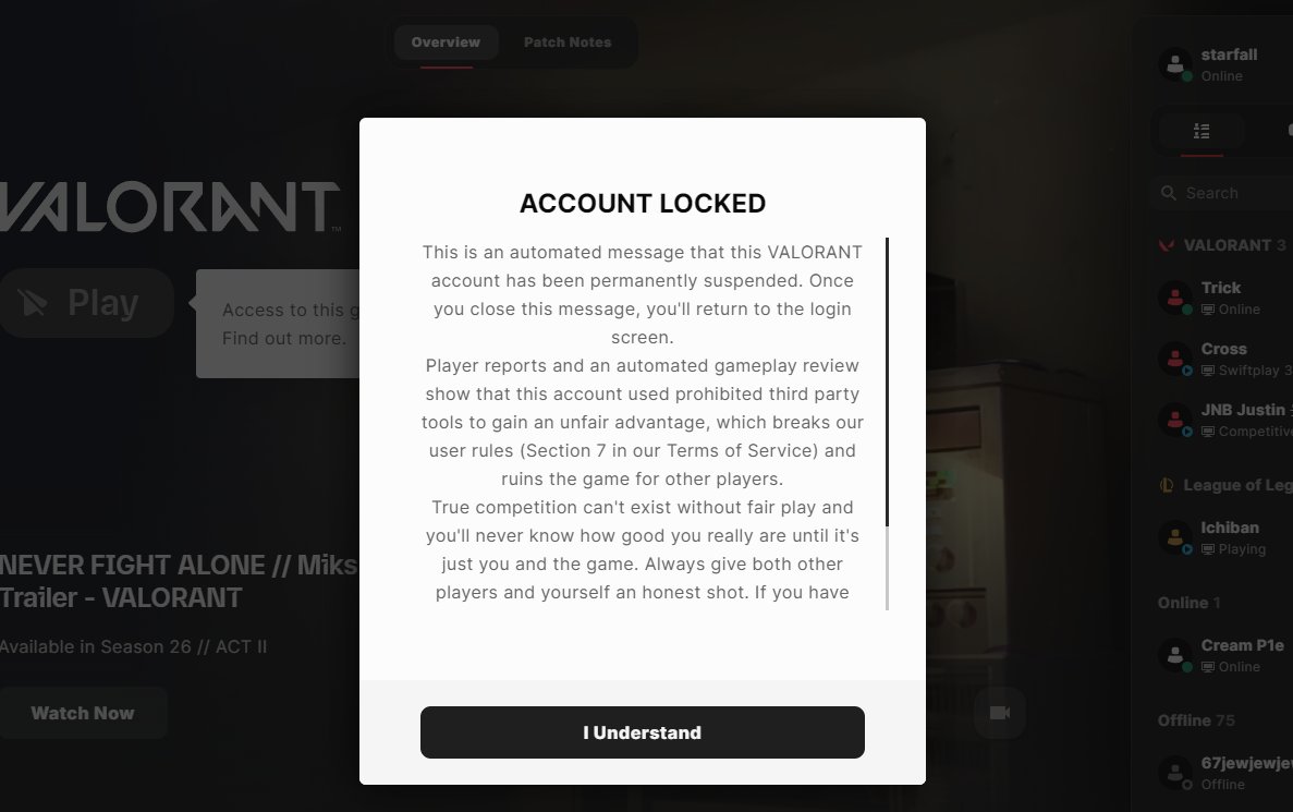 starfaIlenn's tweet photo. @RiotSupport  @ItsGamerDoc  @Medal_TV 
Can someone please take a look at my account? On march 31st I got a permanent suspension for "third party apps". I've never used any apps that interact with the game maliciously. I have also spent over $1,000 on the game, and got denied within 14 minutes of opening my ticket.
The ban happened as soon as I alt tabbed back in after watching a medal clip.  (First clip attatched) 

I have over 700 medal clips alone on valorant, and would appreciate someone taking a look. 

 riot id: starfall#falln
 ticket id: #124593037
or #124560643
@drewlevin @RiotBantaba @RiotK3o