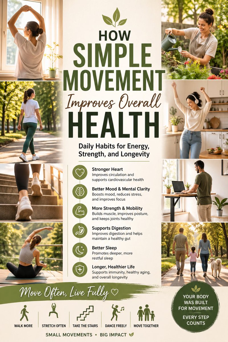 lifeUnfold1987's tweet image. You don’t need a gym to get healthy.
Walk. Stretch. Move. Repeat.
Small daily movements can boost energy, improve mood, and support long-term health.

Consistency &amp;gt; intensity.

#MoveMore #Wellness #HealthyHabits