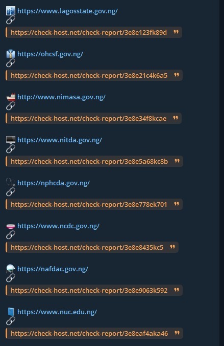 tired52510's tweet image. Hider_Nex claims to have targeted multiple websites in Nigeria.

* Lagos State Government
* Office of the Head of the Civil Service of the Federation 
* Nigerian Maritime Administration and Safety Agency
* National Information Technology Development Agency
#ddos
#hidernex
