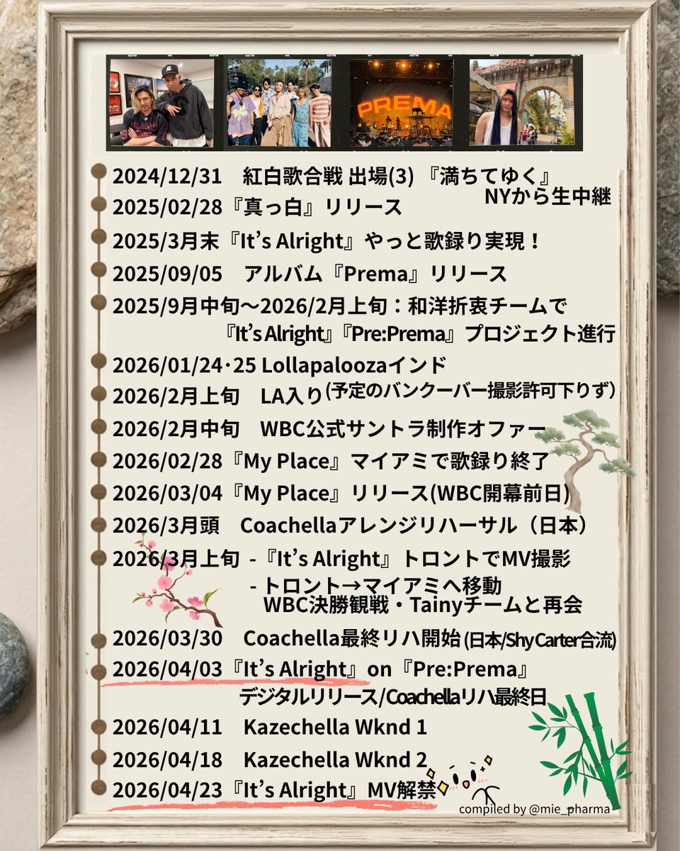 お久しぶりのずっずDiary！その時期に何があったか照合しながら読んでいくと、ファンとして想いが溢れてきました。

時系列に並べればもっと味わえるかなと、ずっずさんがDiaryに書いて下さっていた時期を書き出して年表にしてみました📝

AIじゃなく全部自分で書き出して作ってますよぅ..😭

#藤井風