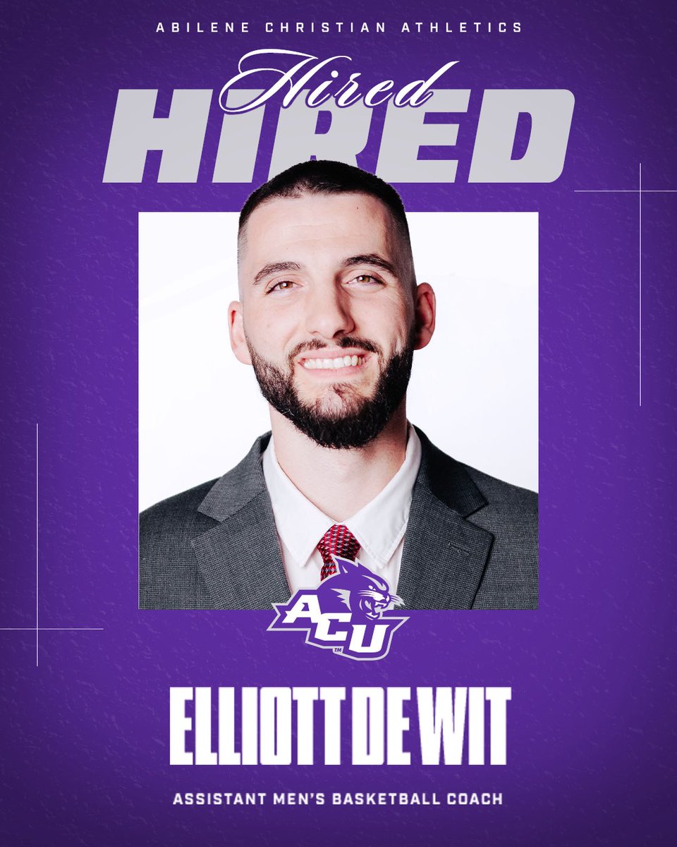 ACU_MBB's tweet image. 𝐖𝐞𝐥𝐜𝐨𝐦𝐞 𝐭𝐨 𝐭𝐡𝐞 𝟑𝟐𝟓

Help us welcome Elliott De Wit, as our new assistant coach!!😎

#BeDifferent | #GoWildcats