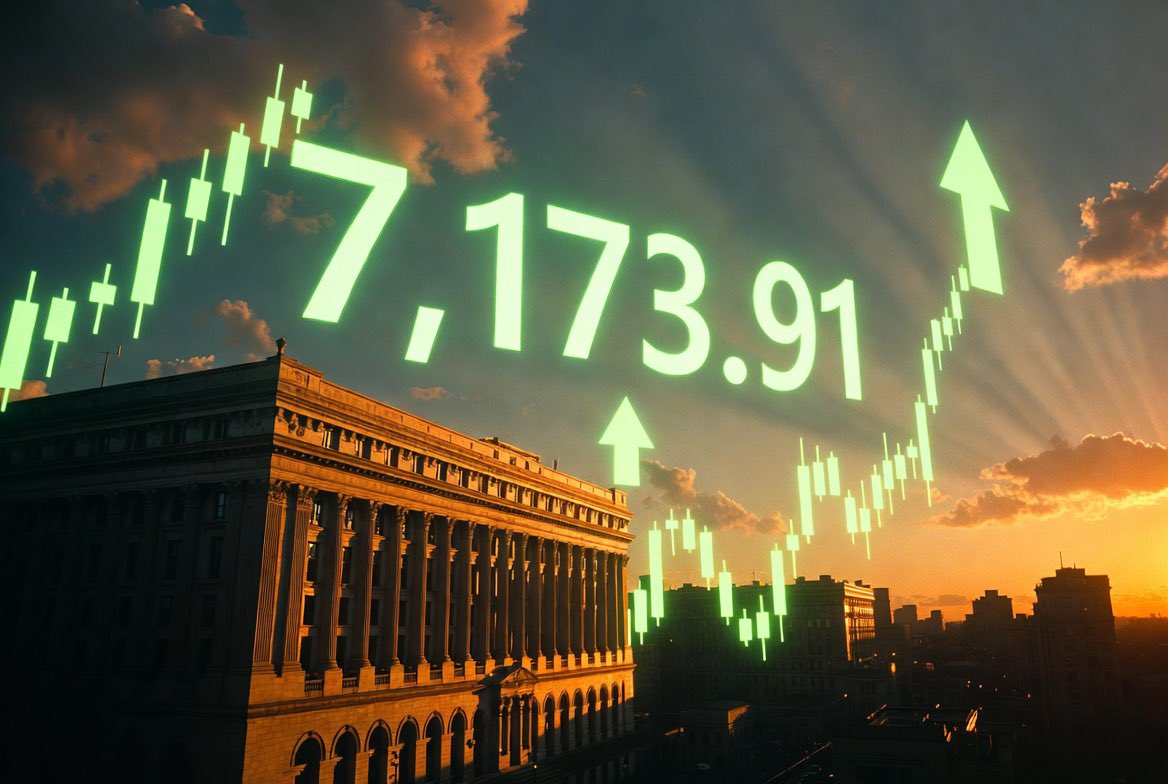 LexoBit's tweet photo. The S&amp;P 500 closed at a new all-time high of 7,173.91 today.
Strong momentum continues in US equities. https://t.co/QlmRyoU7QV