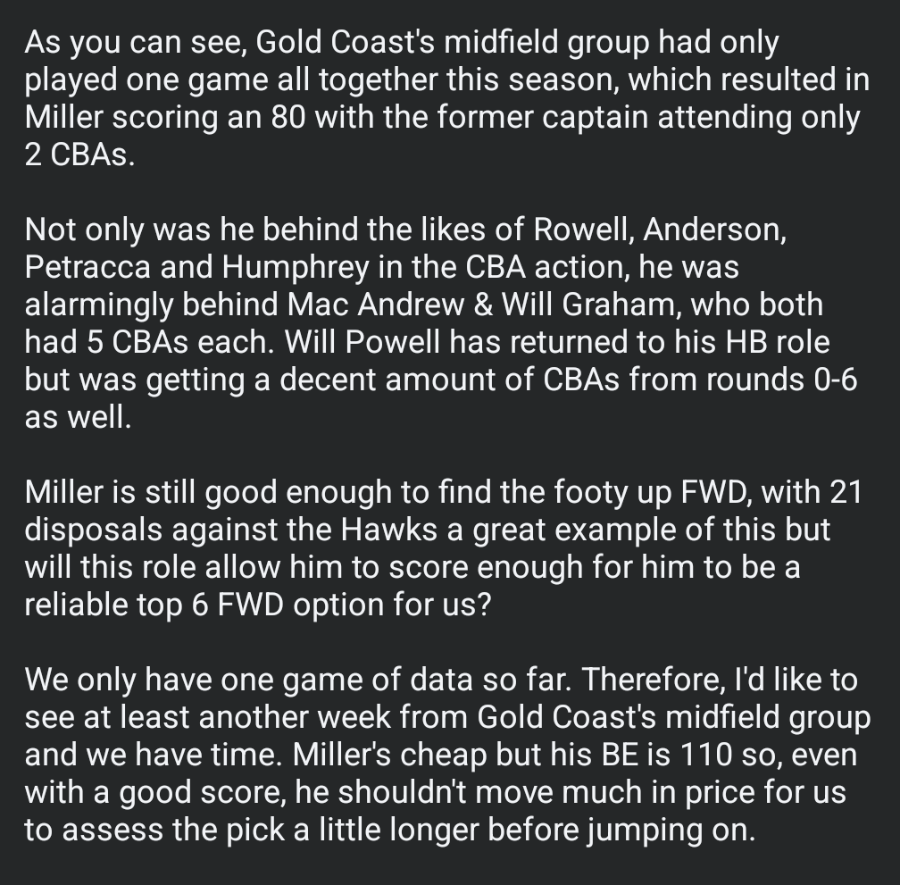 I want to discuss Touk Miller $490,700 MID/FWD. #SuperCoach